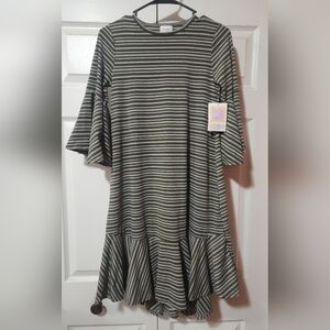 LuLaRoe Women's Striped Dress in Gray and Green